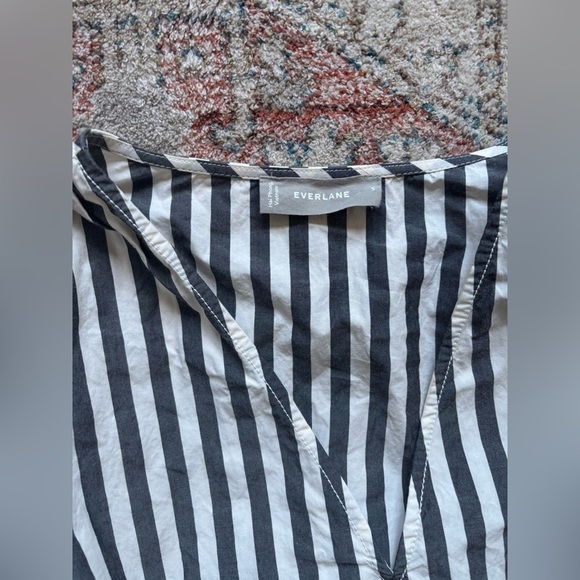 Everlane The Poplin Tiered Midi Dress Bone & Black Stripe Size Small - Picture 2 of 3